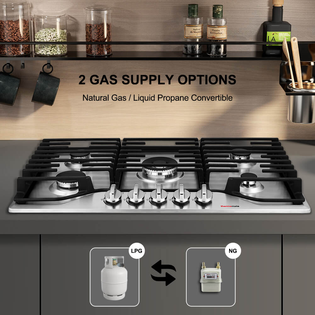 Thermomate 36'' Built-In Gas Cooktop w/ SABAF Burners
