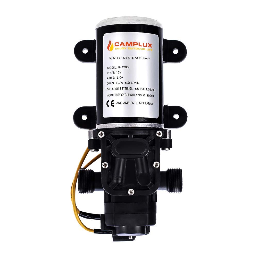 Camplux 12V Water Pump - 65PSI DC 1.6GPM 6LPM Diaphragm