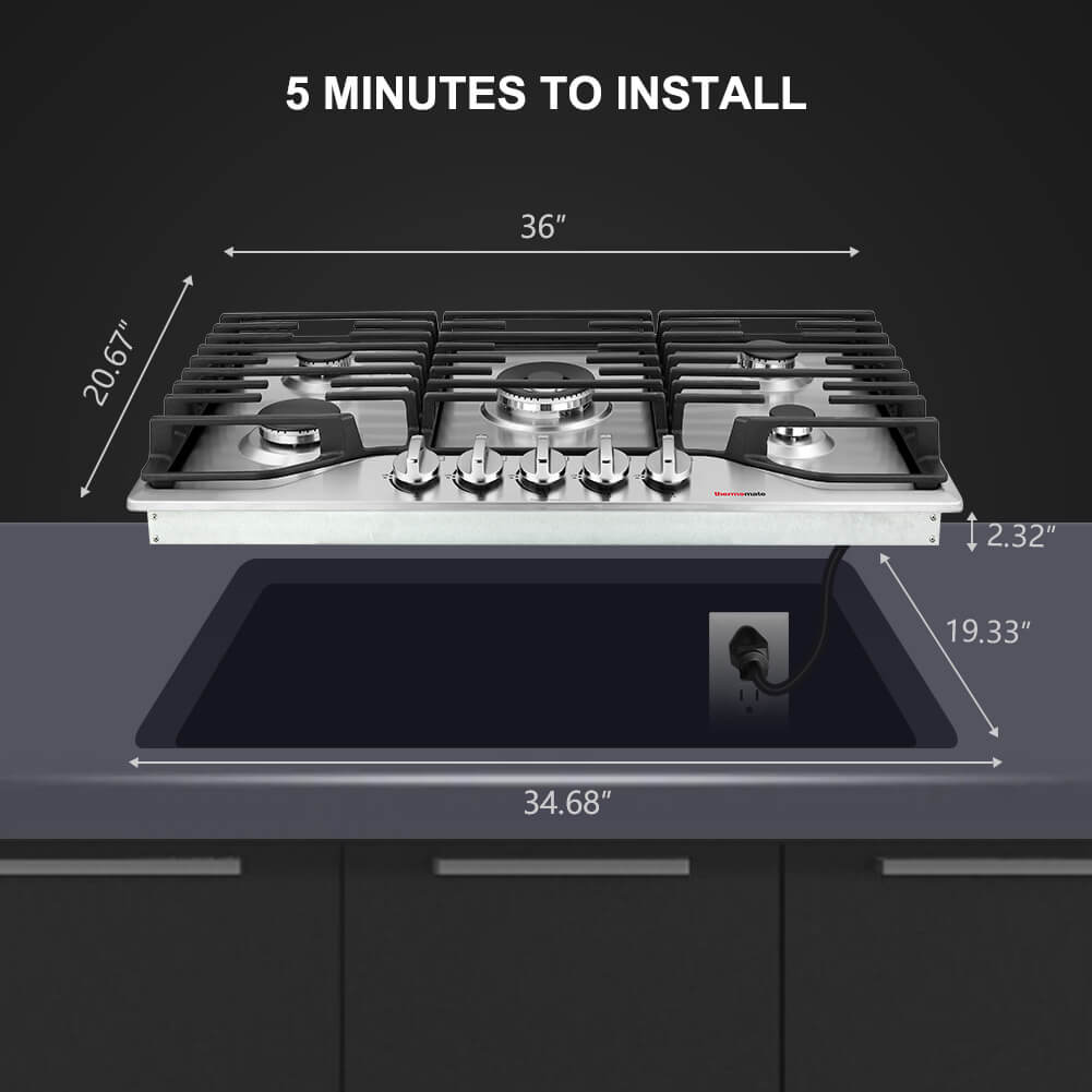 Thermomate 36'' Built-In Gas Cooktop w/ SABAF Burners
