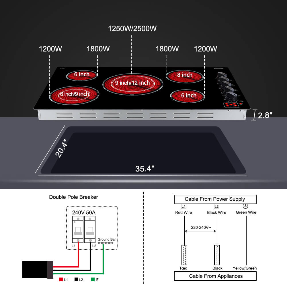 Thermomate 36'' Built-In Ceramic Cooktop - Knob Control
