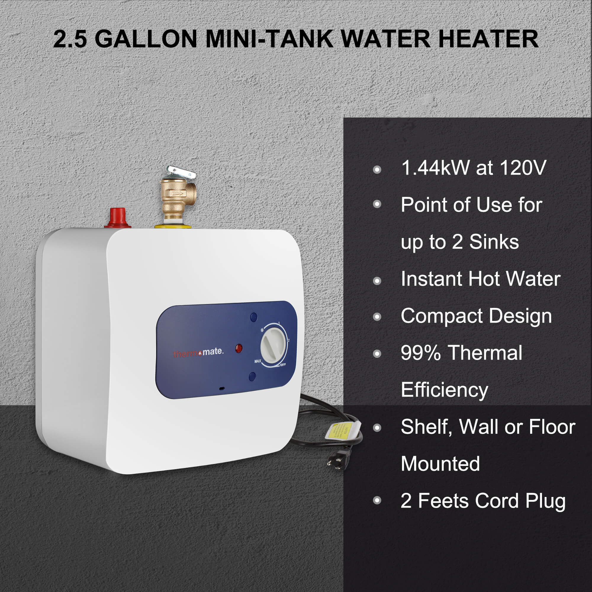 Thermomate Mini Tank Electric Water Heater - 2.5 Gallons
