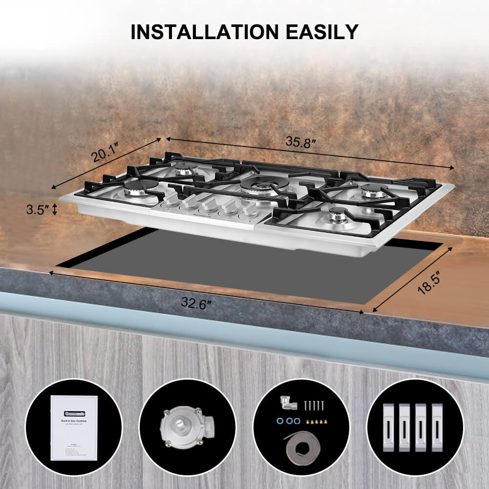 Thermomate 36'' Built-In Gas Cooktop w/ 5 Burners