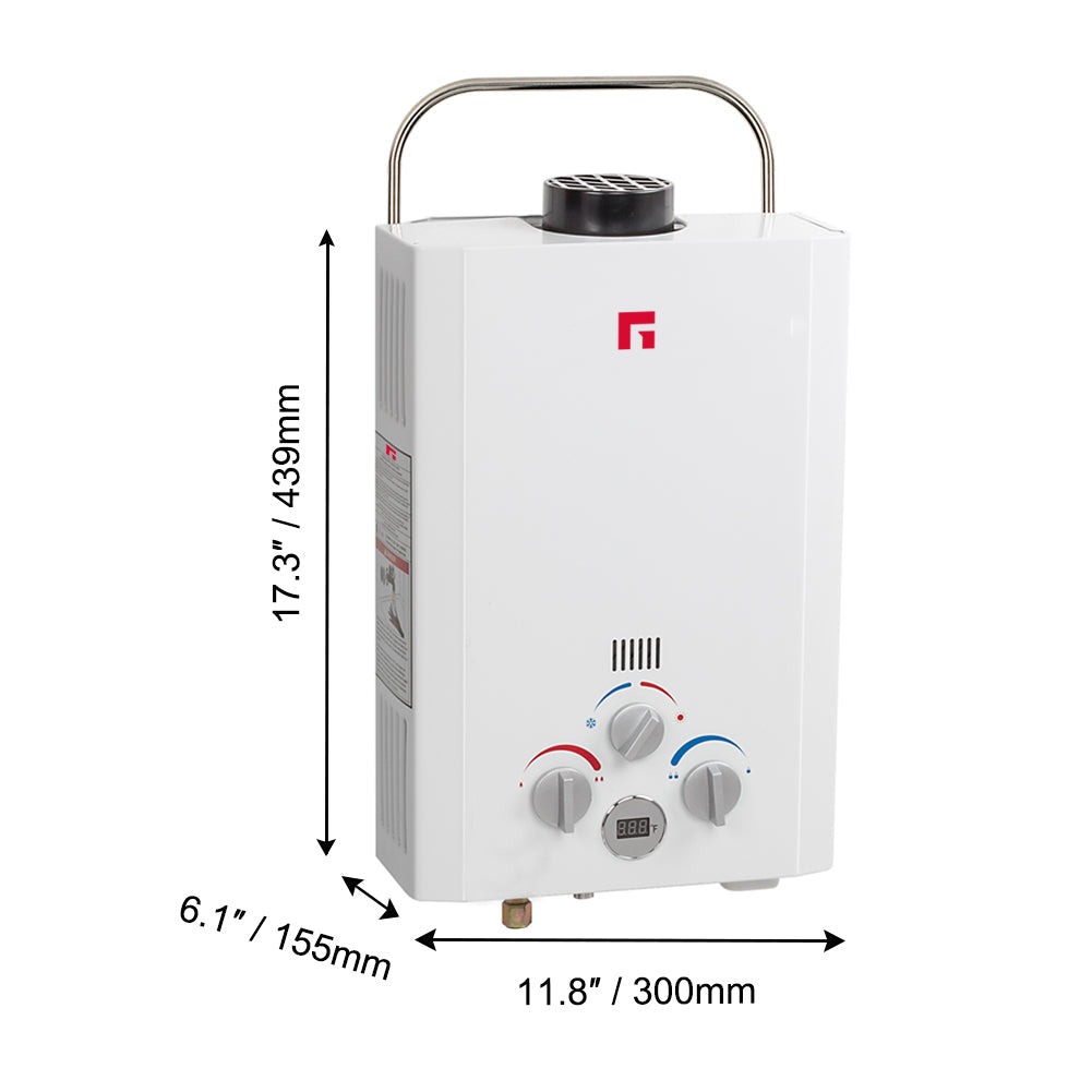 G 1.58GPM 6L LED Digital Screen Outdoors Portable Tankless Propane Water Heater for RV Camping