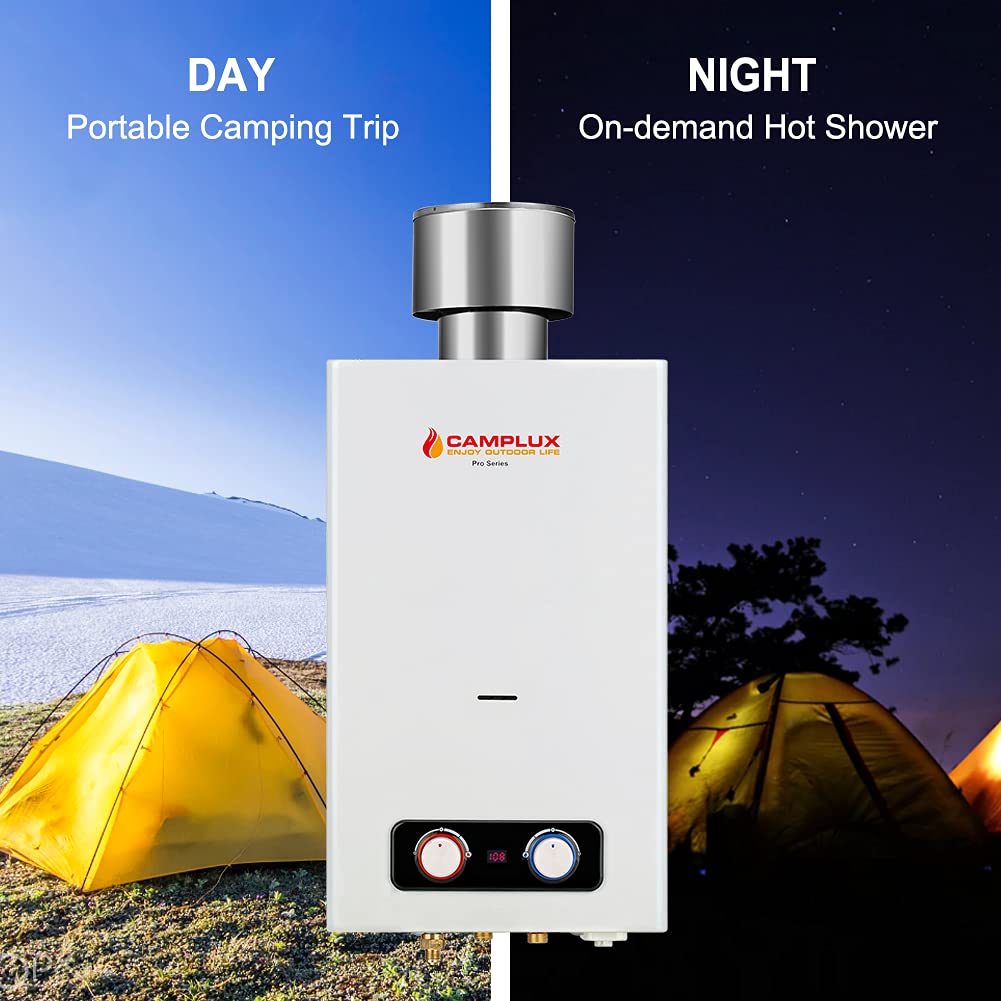 Camplux 2.64 GPM Outdoor Propane Gas Water Heater w/ 4.33 Rain Cap