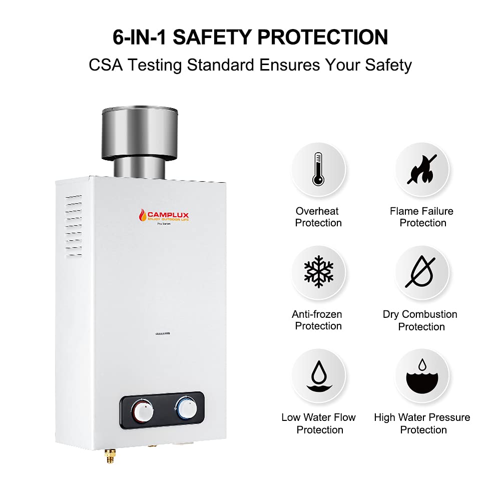 Camplux 2.64 GPM Outdoor Propane Gas Water Heater w/ 4.33 Rain Cap