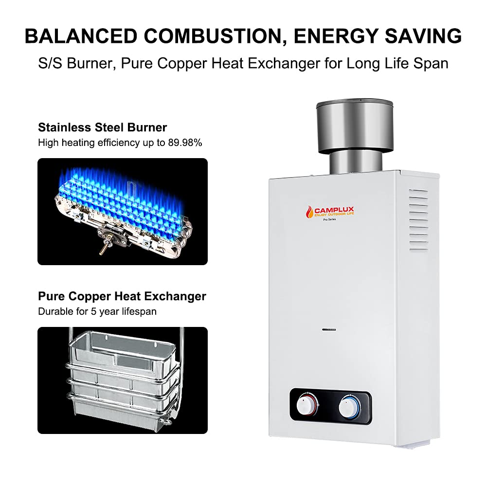 Camplux 2.64 GPM Outdoor Propane Gas Water Heater w/ 4.33 Rain Cap
