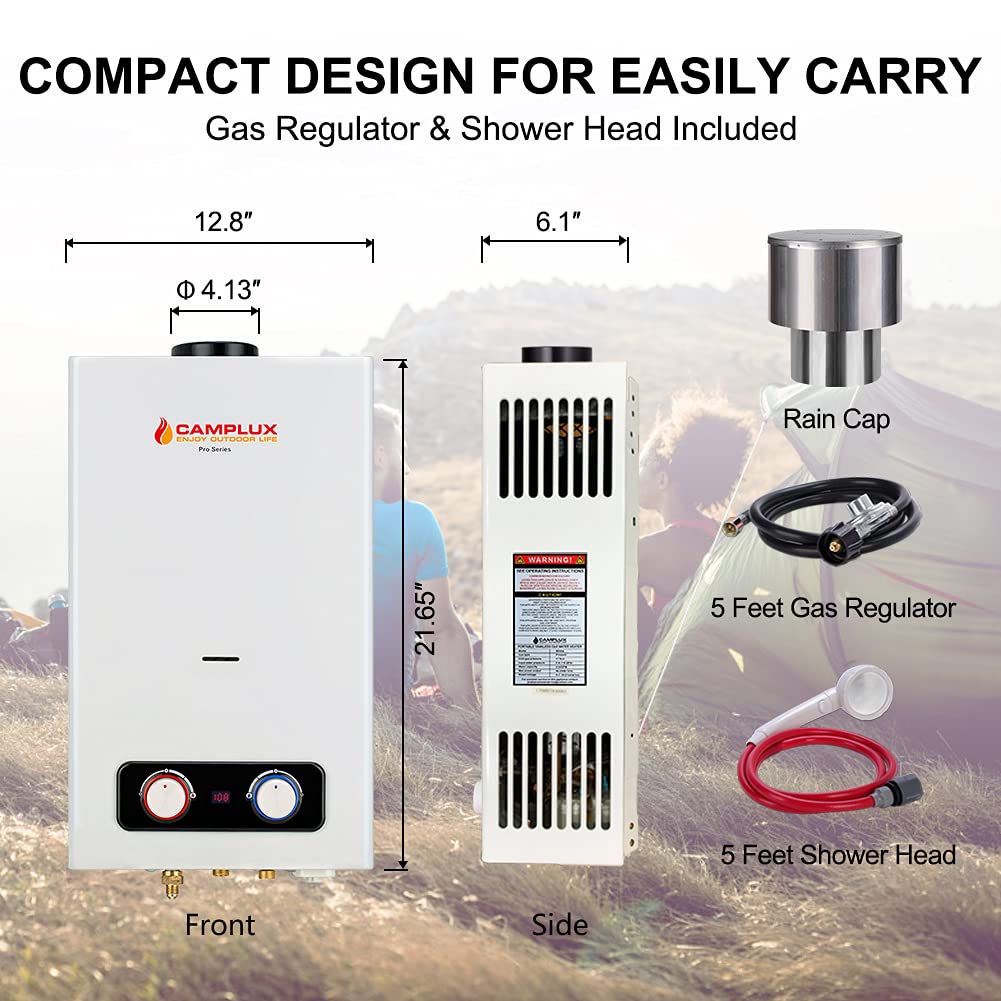 Camplux 2.64 GPM Outdoor Propane Gas Water Heater w/ 4.33 Rain Cap