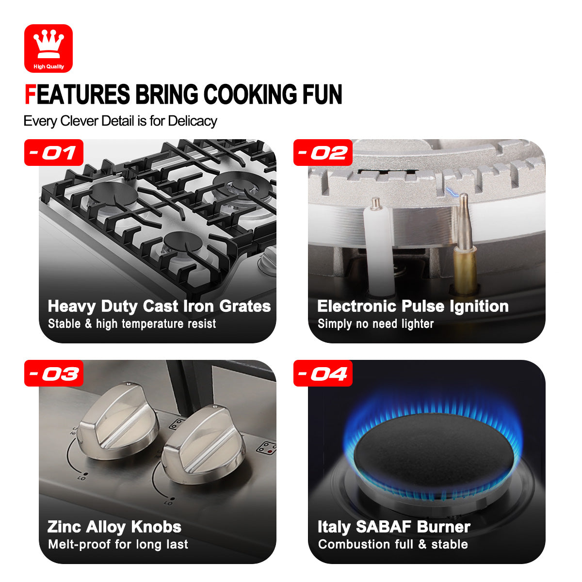 Gasland Chef 30'' Convertible Gas Cooktop w/ 4 Italy Sabaf Burners