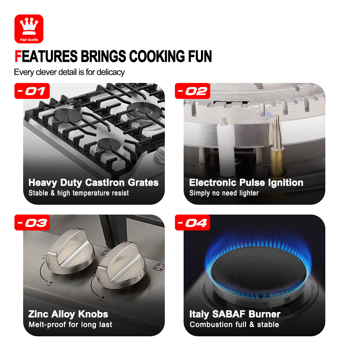 Gasland Chef 30'' Convertible Gas Cooktop w/ 5 Italy Sabaf Burners