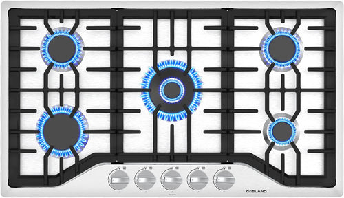 36 Inch Gas Cooktop, GASLAND PRO GH2365SF 5 Burner Gas Stove, NG/LPG Convertible Gas cooker, Gas Countertop Plug-in with Thermocouple Protection, Stainless Steel