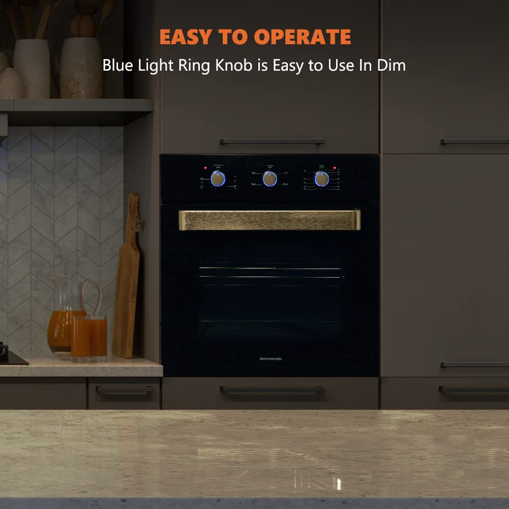 Thermomate 24 Inch Electric Wall Oven, 5 Cooking Functions Black Glass