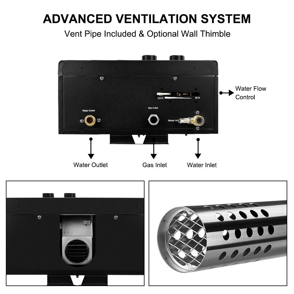 Camplux Tankless Water Heater - Black - 2.64 GPM