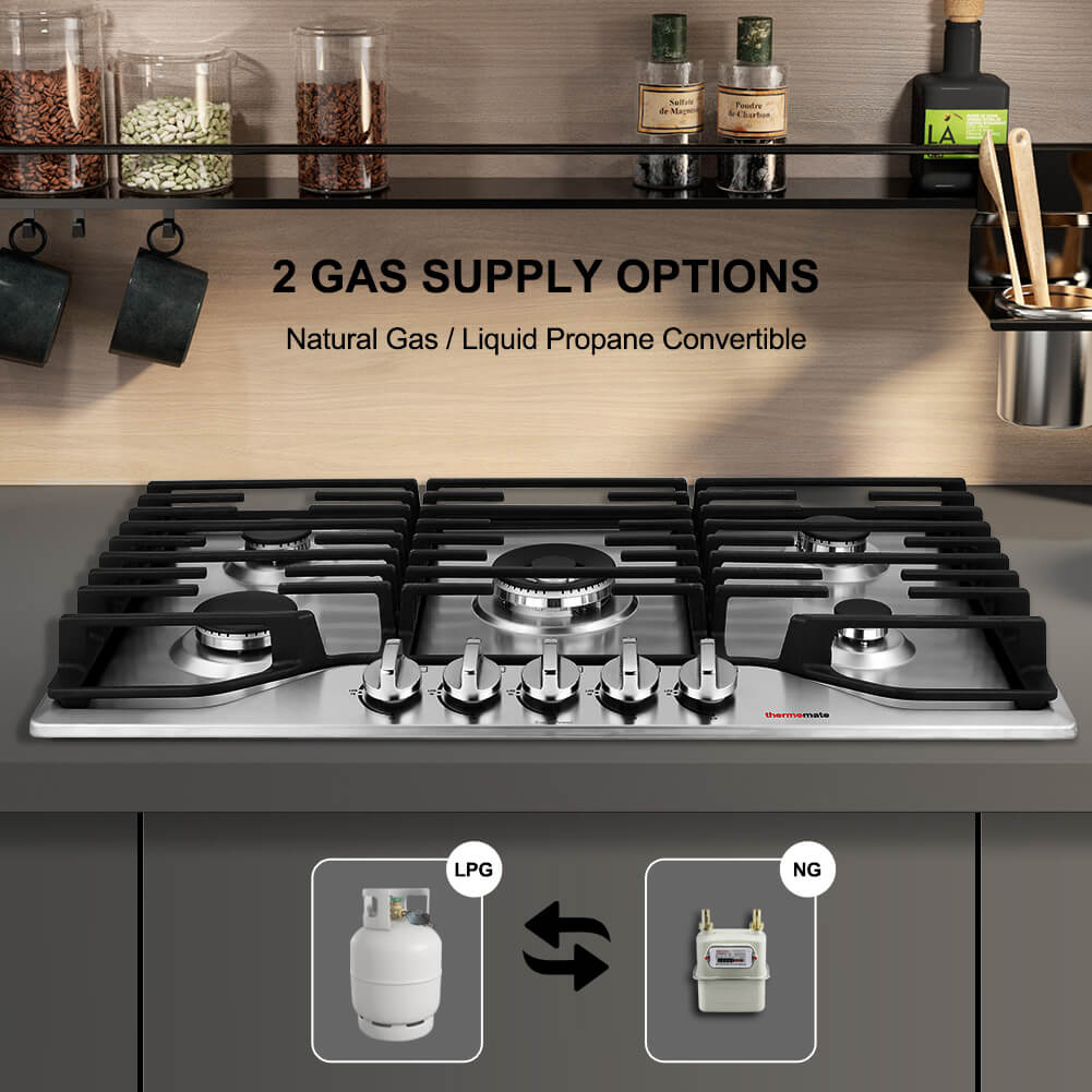 Thermomate 30'' Built-In Gas Cooktop w/ 5 SABAF Burners