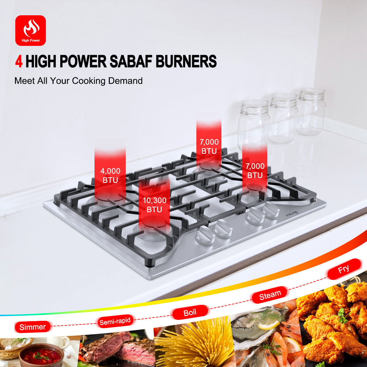 Gasland Chef 30'' Convertible Gas Cooktop w/ 4 Italy Sabaf Burners
