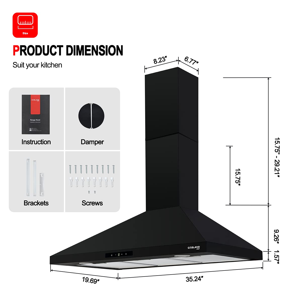 Gasland Chef 36'' Black Wall Mount Kitchen Hood - Ducted/Ductless