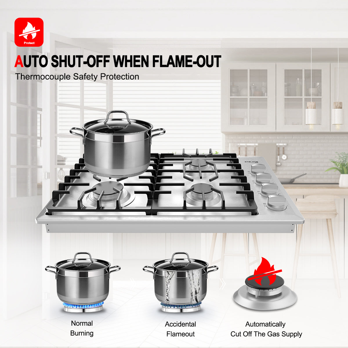 Gasland Chef 30'' Convertible Gas Cooktop w/ Thermocouple Protection