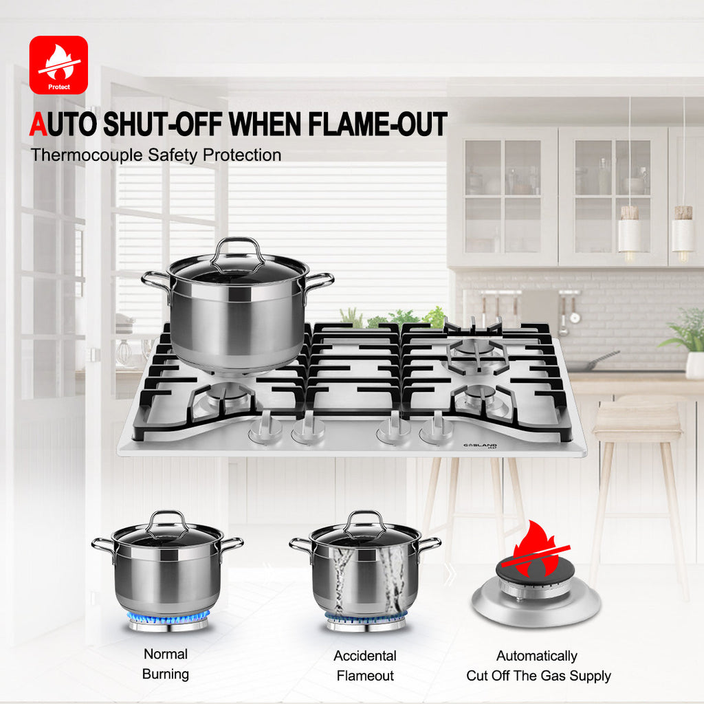 Gasland Chef 30'' Convertible Gas Cooktop w/ 4 Italy Sabaf Burners