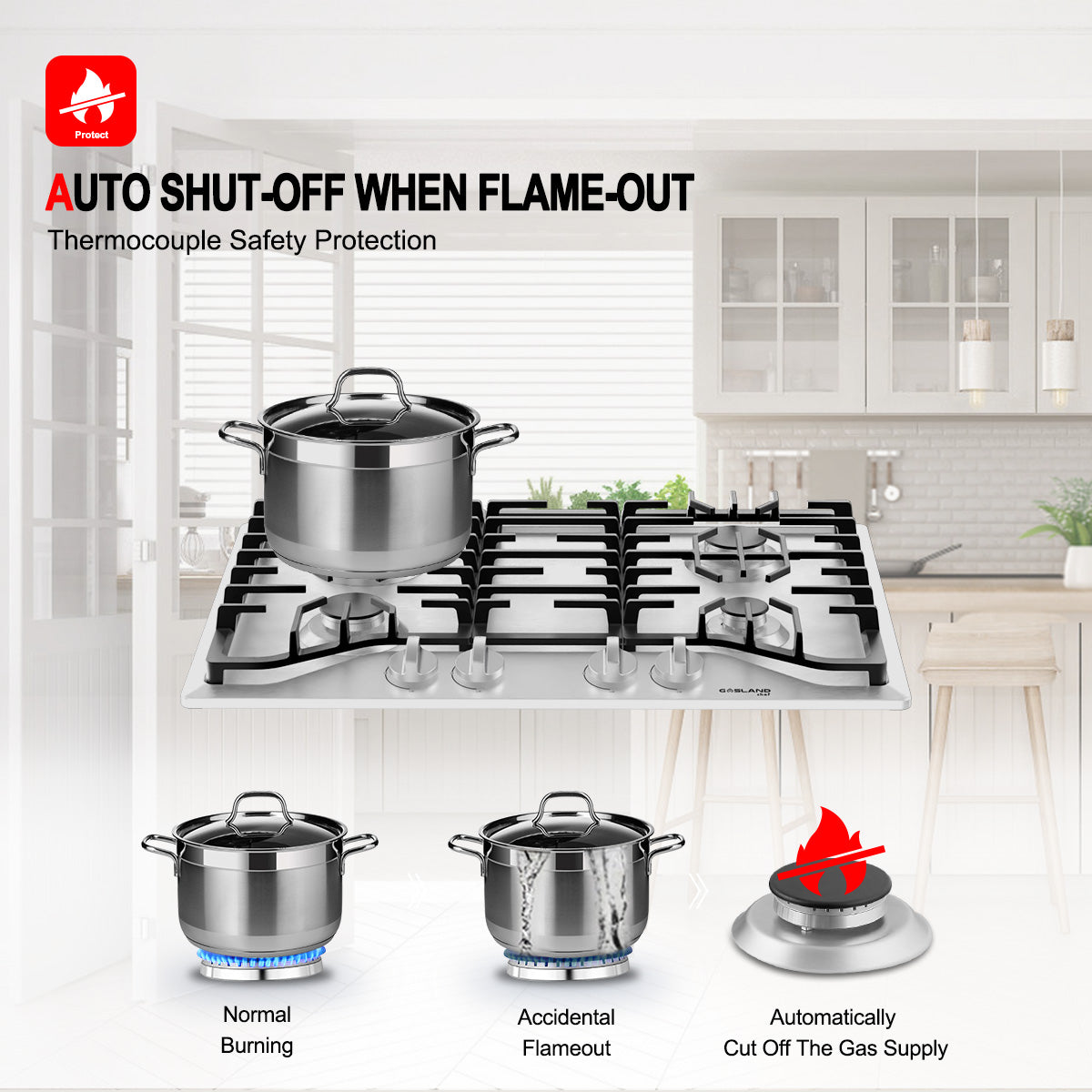 Gasland Chef 30'' Convertible Gas Cooktop w/ 4 Italy Sabaf Burners