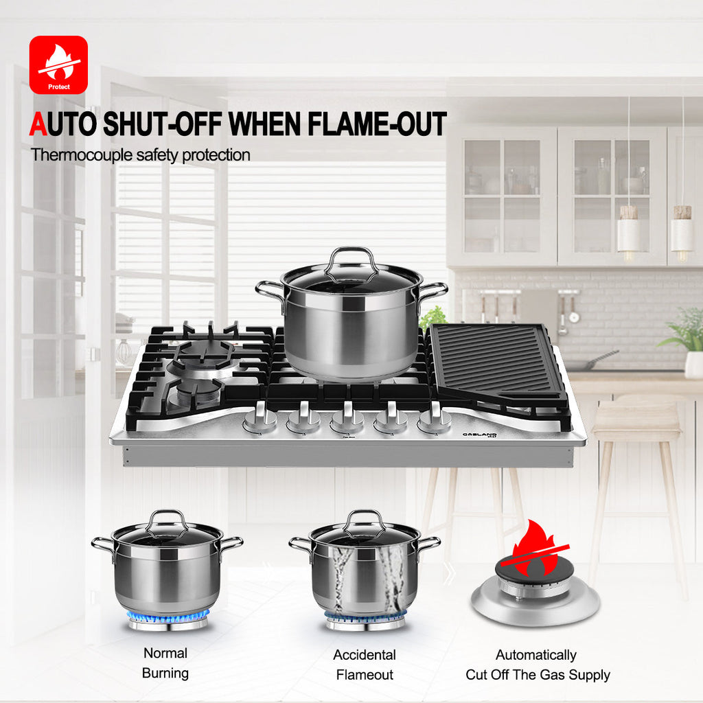 Gasland Chef 30'' Convertible Gas Cooktop w/ 5 Italy Sabaf Burners