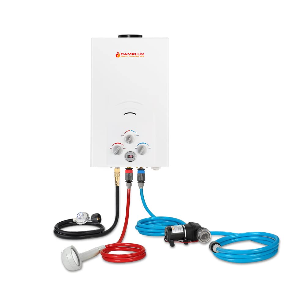 Camplux 2.64 GPM Portable Propane Water Heater w/ 3.3 GPM Water Pump & Pipe Strainer