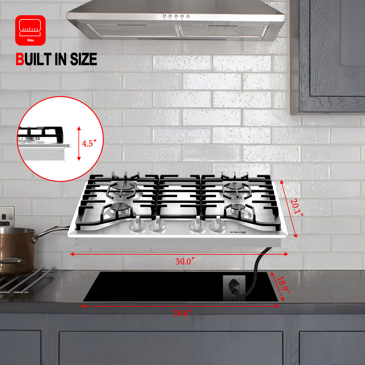 Gasland Chef 30'' Convertible Gas Cooktop w/ 4 Italy Sabaf Burners
