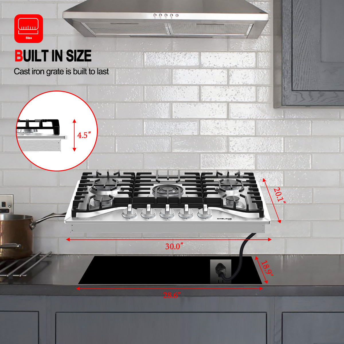 Gasland Chef 30'' Convertible Gas Cooktop w/ 5 Italy Sabaf Burners