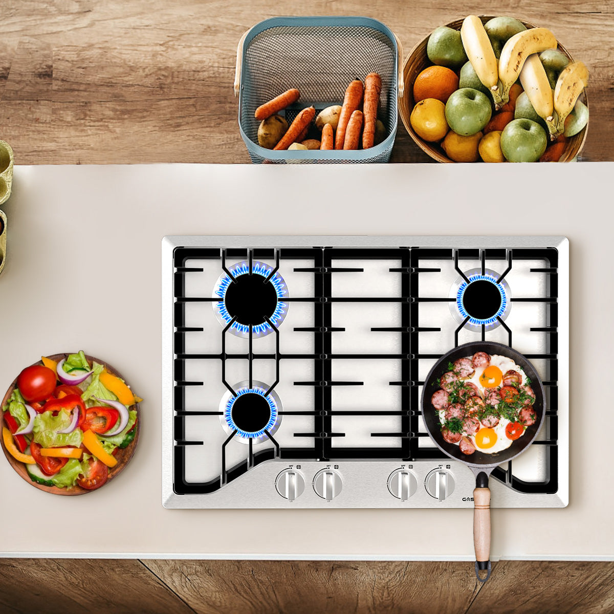 Gasland Chef 30'' Convertible Gas Cooktop w/ 4 Italy Sabaf Burners