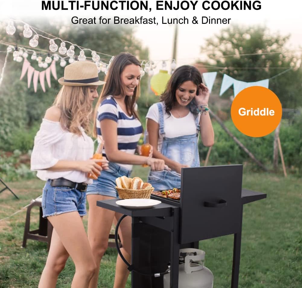 CAMPLUX  MINI TANK Flat Top Gas Grill, 22,000 BTU Barbecue Grill, Propane Griddle Grill Combo, 2 Burner Griddle with Lid, BBQ Grill for Outdoor Cooking,  Barbecues，Camping, Backyard Parties, RV Travel