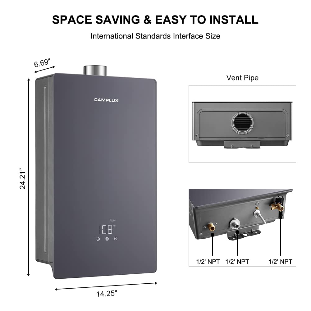 Camplux On Demand Propane Tankless Water Heater - Gray - 4.22 GPM