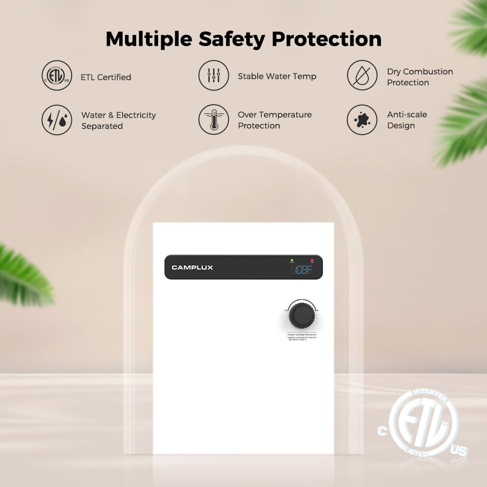 Camplux Tankless Electric On Demand Hot Water Heater 18kW | White