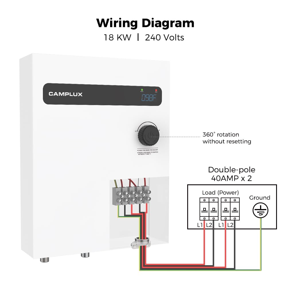 Camplux Tankless Electric On Demand Hot Water Heater 18kW | White