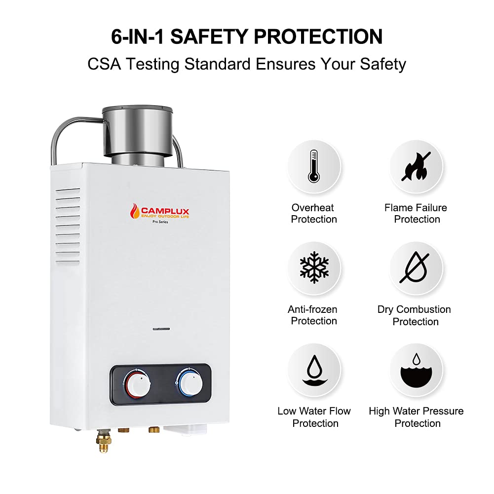 Camplux 1.58 GPM Outdoor Tankless Propane Water Heater with S/S Rain Cap