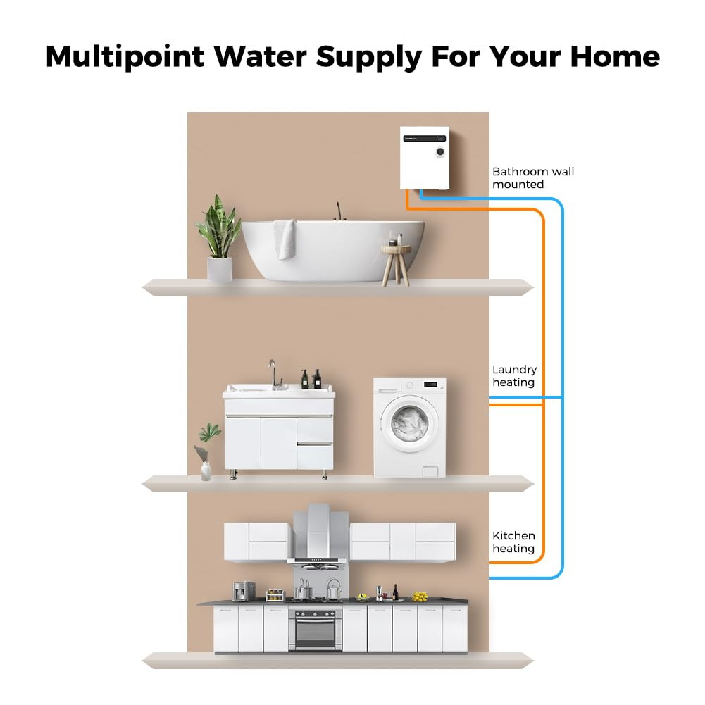 Camplux Tankless Electric On Demand Hot Water Heater 18kW | White