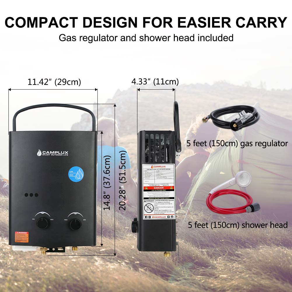 Camplux 1.32 GPM Outdoor Tankless Gas Water Heaters - 5L, Black