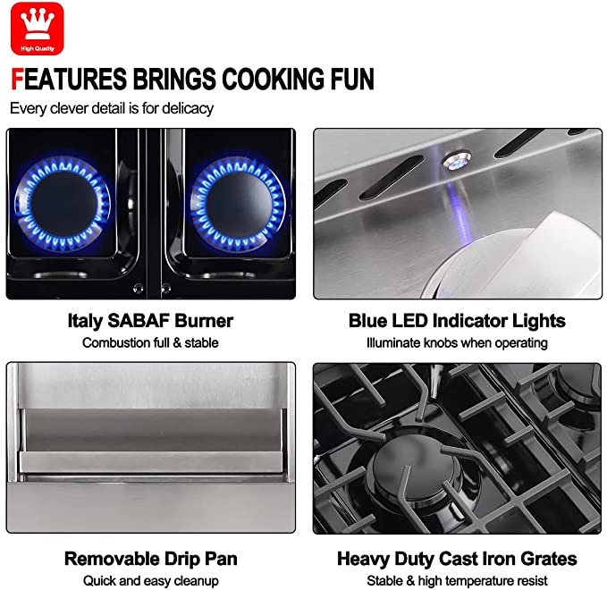 Gasland Chef 48'' Gas Cooktop w/ 6 Deep Recessed Sealed Burners & Griddle