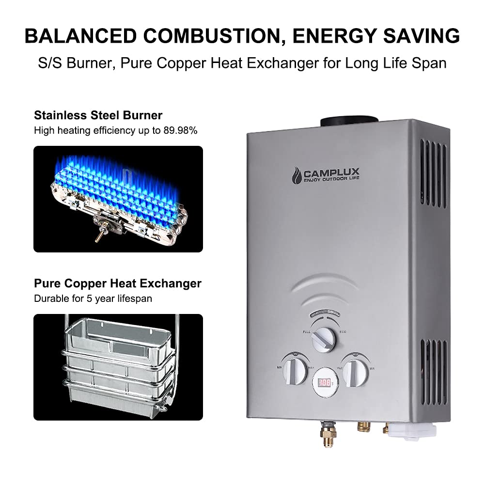 Camplux Gray Outdoor Portable Tankless Water Heater - 1.58 GPM