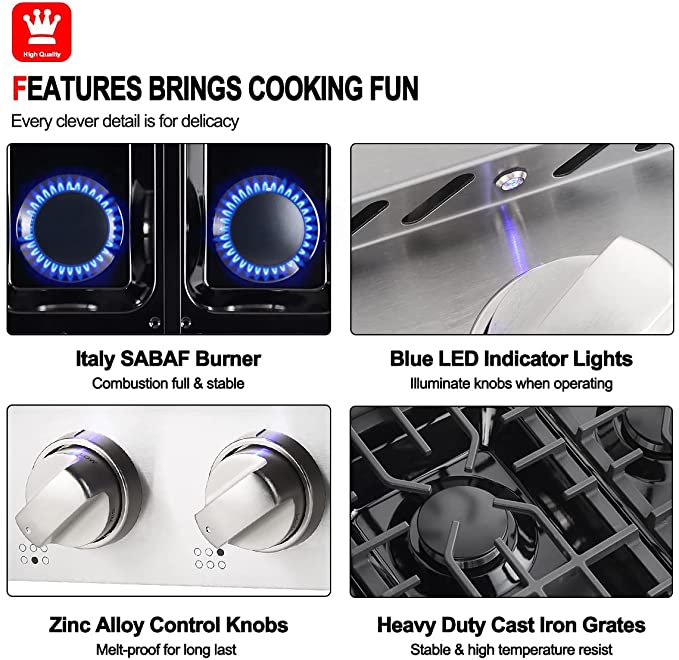 Gasland Chef 36'' Gas Cooktop w/ 6 Recessed Sealed Burners