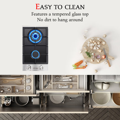 Gasland Chef 12'' Convertible Gas Cooktop - Black Tempered Glass