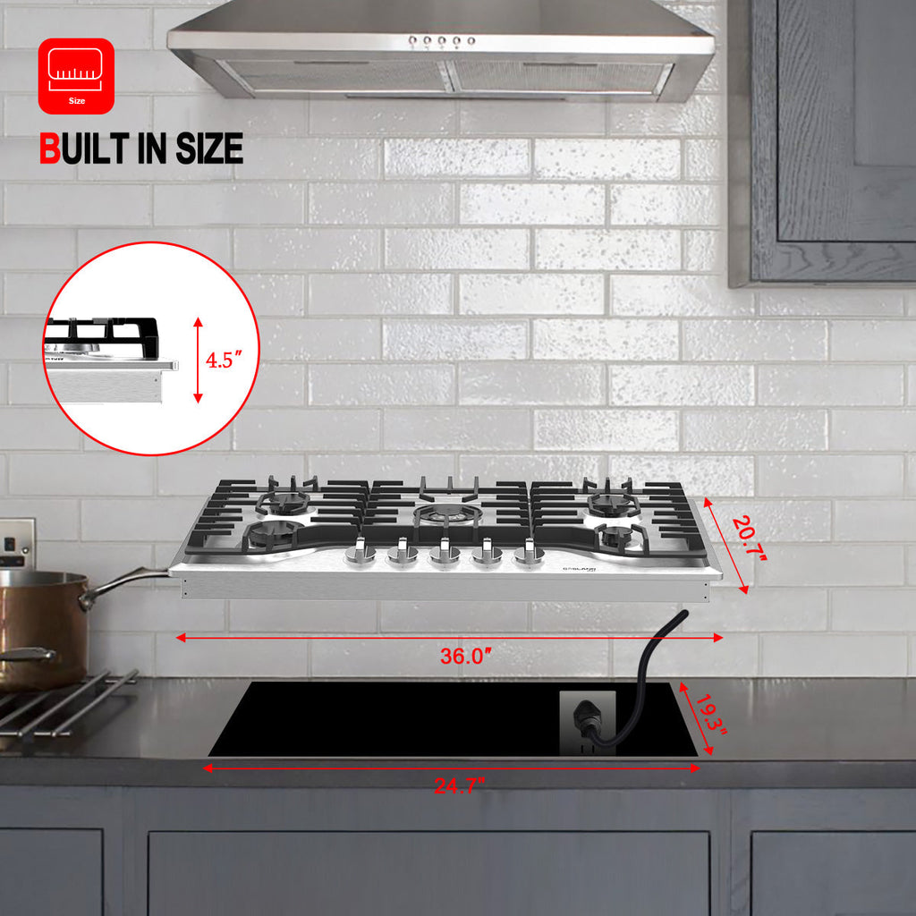 Gasland Chef 36'' Gas Cooktop With 5 Italy Sabaf Burner