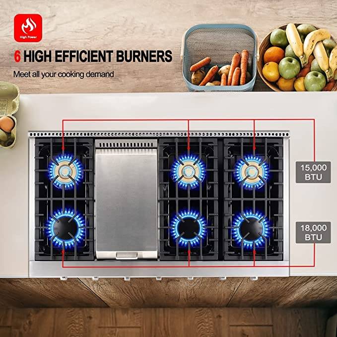 Gasland Chef 48'' Gas Cooktop w/ 6 Deep Recessed Sealed Burners & Griddle