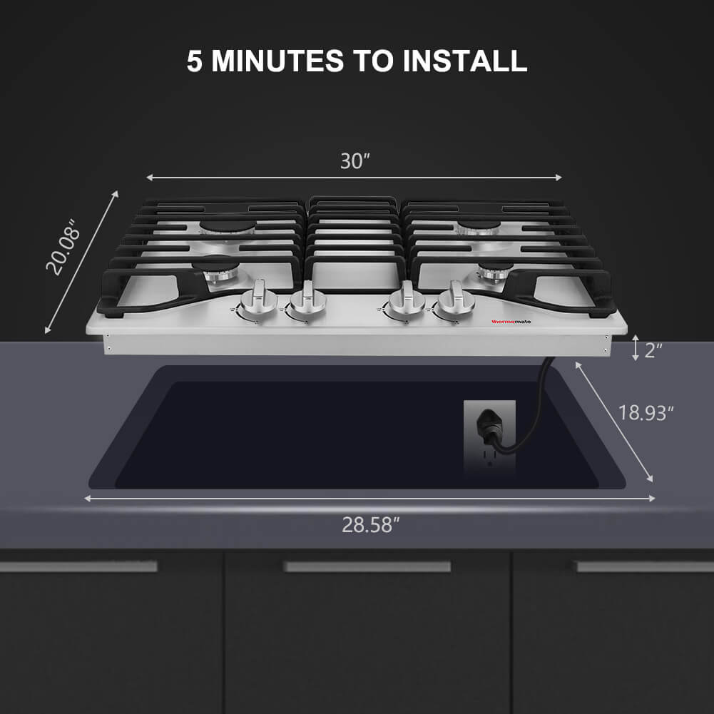 Thermomate 30'' Built-In Gas Cooktop w/ 4 SABAF Burners