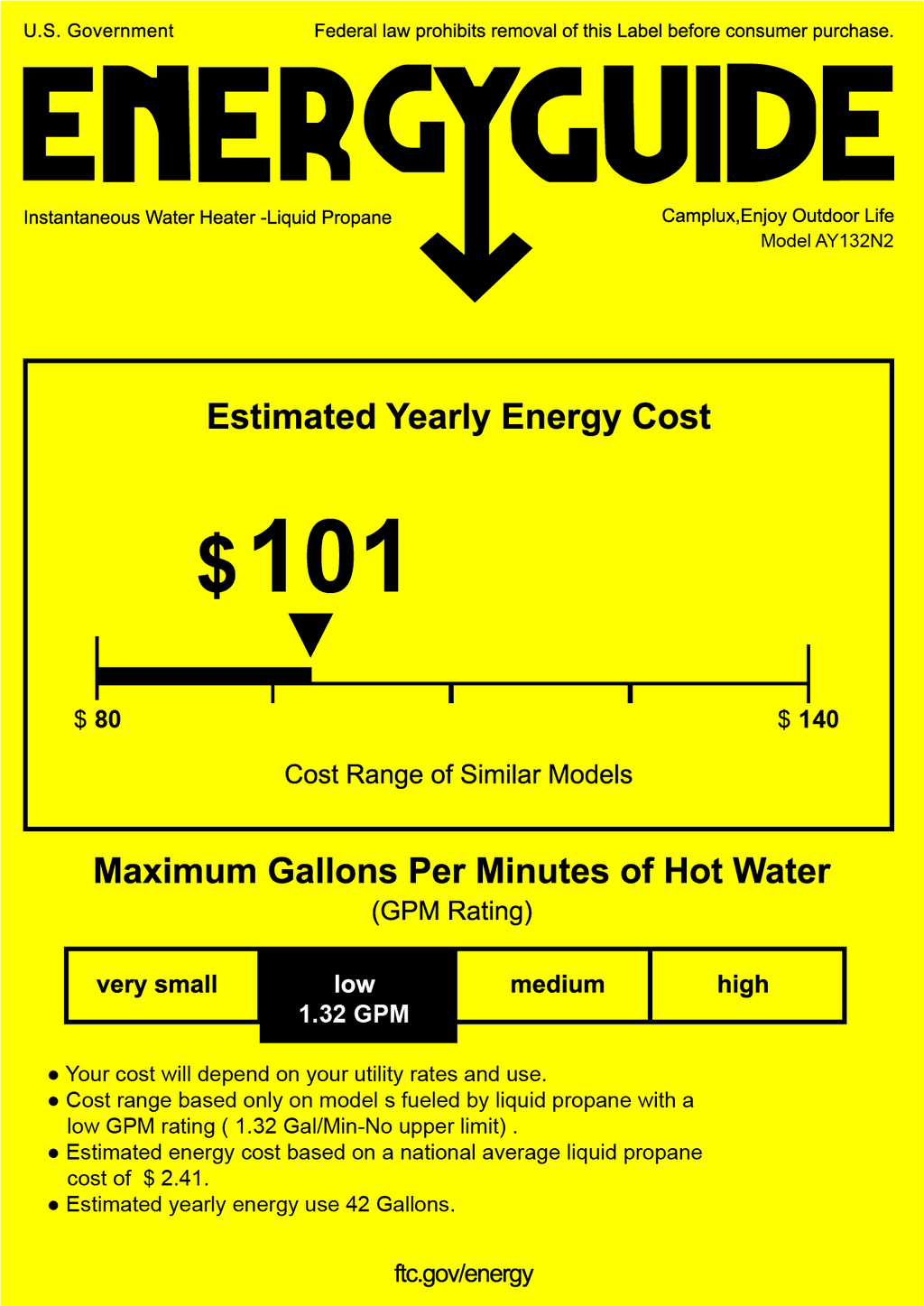 Camplux 1.32 GPM Outdoor Tankless Gas Water Heaters - 5L, White