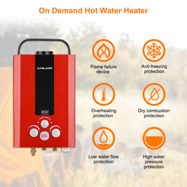 Gasland Outdoor Portable Tankless Water Heater - 1.58GPM 6L - Red
