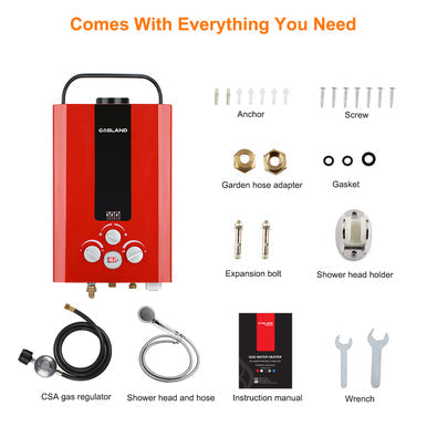 Gasland Outdoor Portable Tankless Water Heater - 1.58GPM 6L - Red