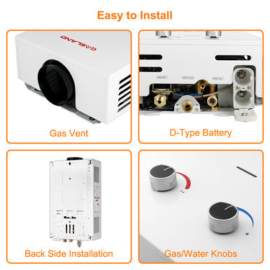 Gasland Outdoor Portable Tankless Water Heater - 2.11 GPM 8L - White