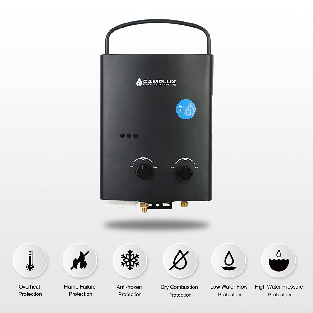 Camplux Black 1.32 GPM Outdoor Tankless Gas Water Heaters w/ 1.2 GPM Water Pump