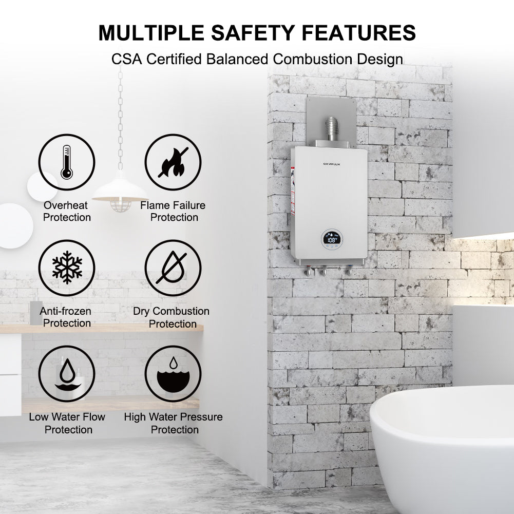 Camplux Constant Propane Water Heater - 3.18 GPM White