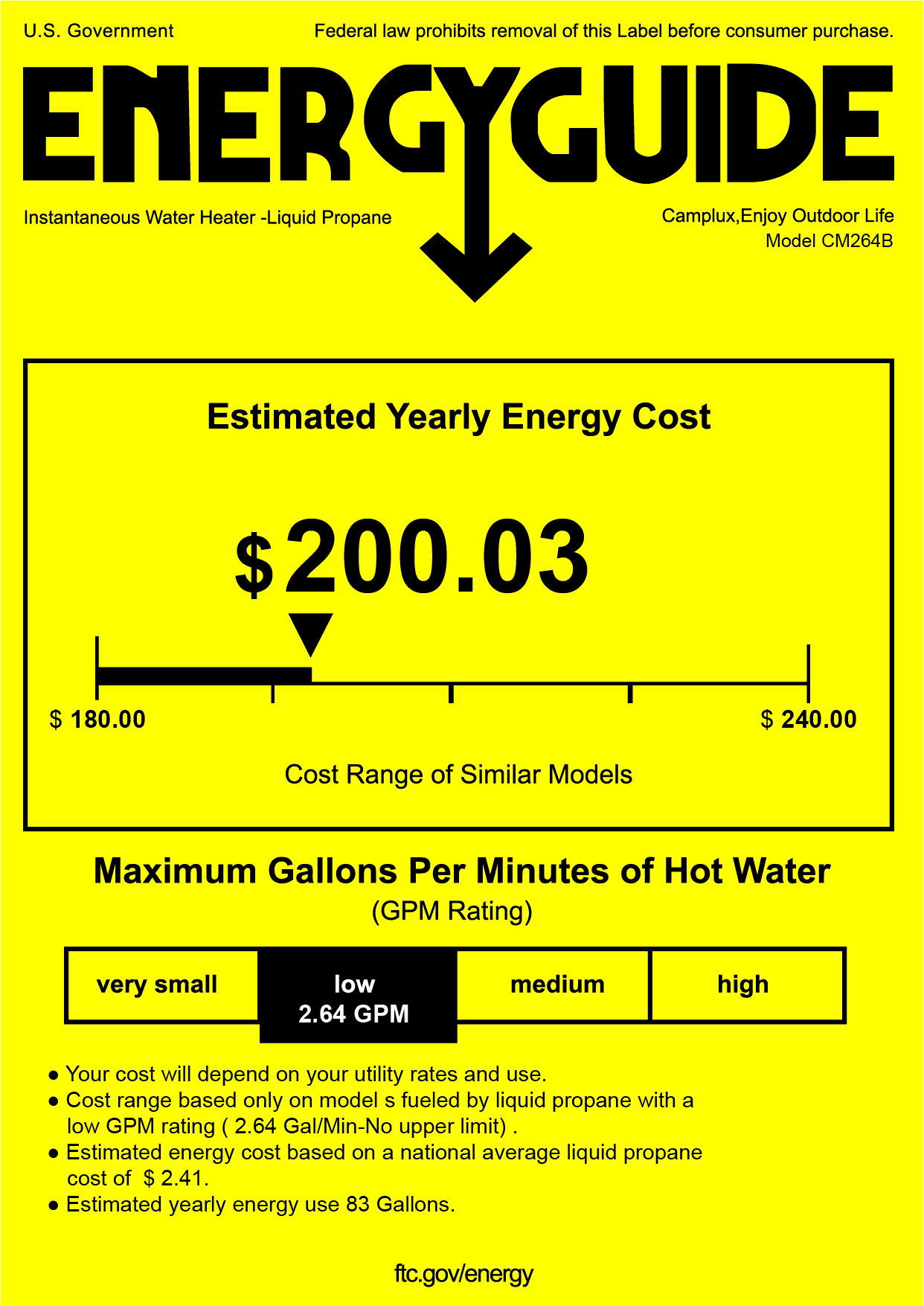 Camplux Tankless Water Heater - Black - 2.64 GPM