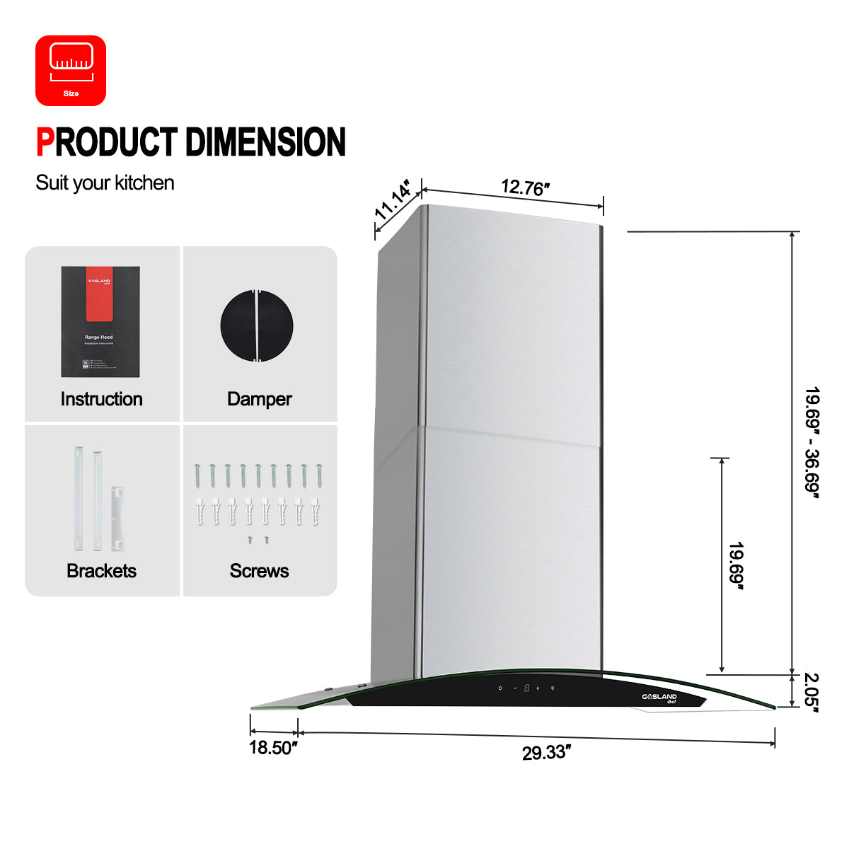 Gasland Chef 30'' Wall Mount Vent Hood - Sensor Touch Control