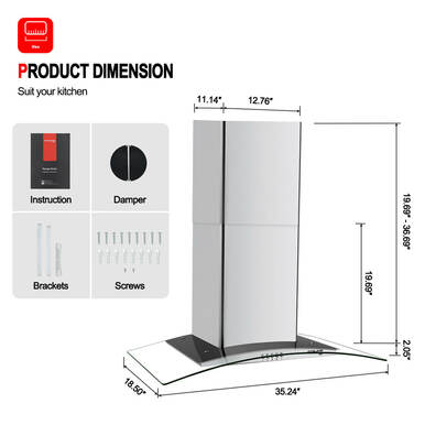 Gasland Chef 36'' Wall Mount Vent Hood w/ Tempered Glass